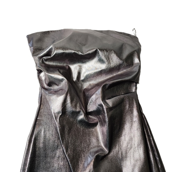 EUC Zara Metallic Steel Strapless Midi Dress With Ruching Size Small - Picture 6 of 15